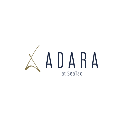 A logo with the text "ADARA at SeaTac" next to a stylized letter "X".